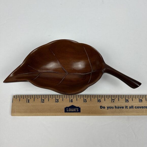 Genuine Mahogany Wood Leaf Shaped Bowl #14 Nut Candy Serving Dish Cold Food 8.5” - Picture 12 of 15